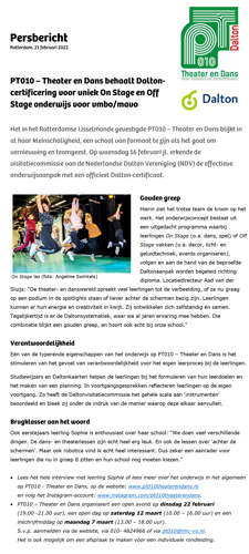 Persbericht: PT010 - Theater en Dans behaalt Dalton certificaat